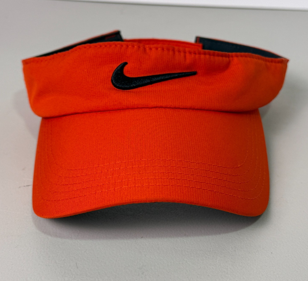 Nike Dri-FIT Adjustable Golf Tennis Visor Orange Black Embroidered Swoosh Hat OS